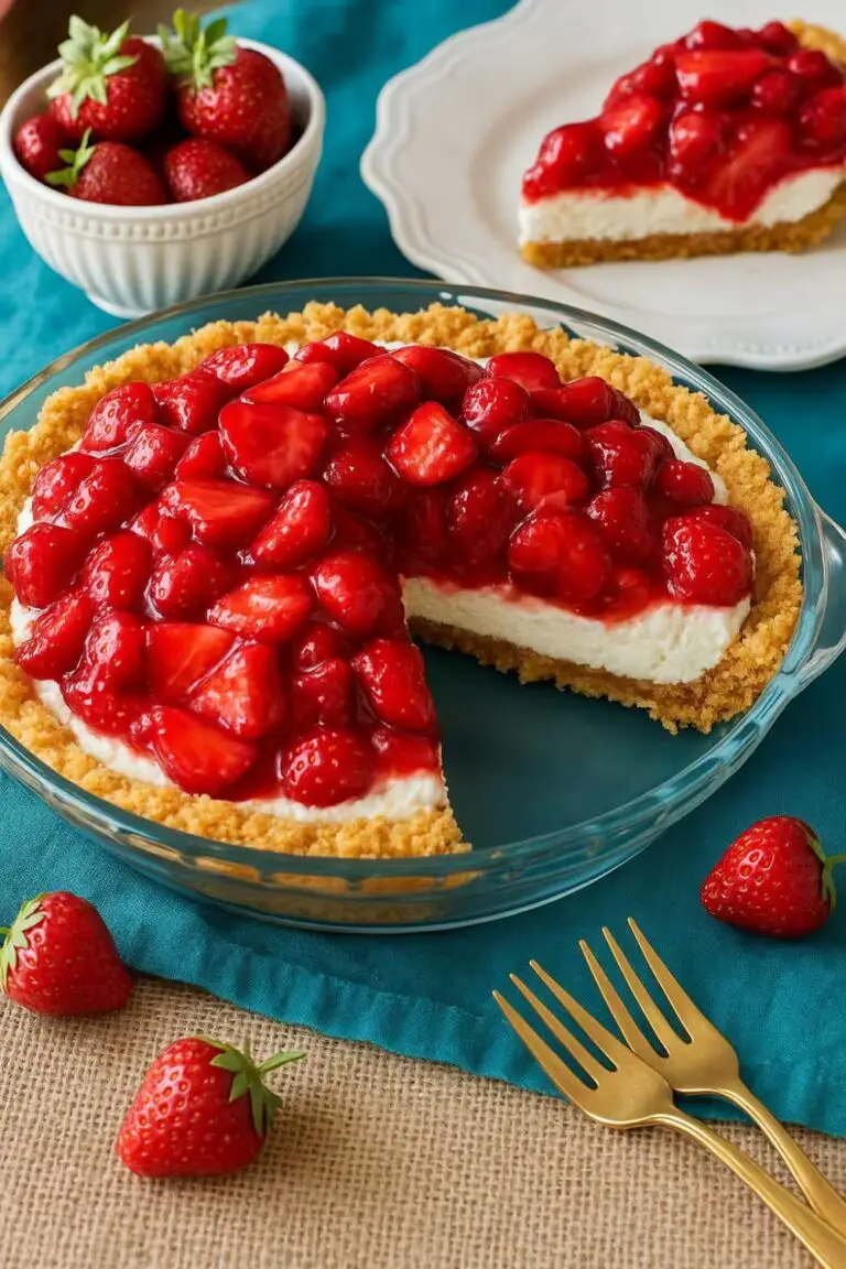 Fresh strawberry cream cheese pie with a graham cracker crust