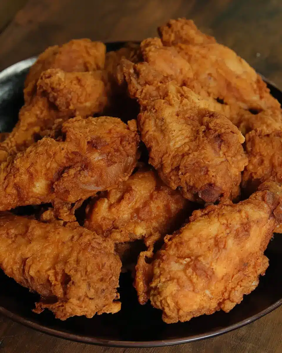Ponderosa Steakhouse Chicken Wings stacked on a dark plate, perfectly golden and crispy.