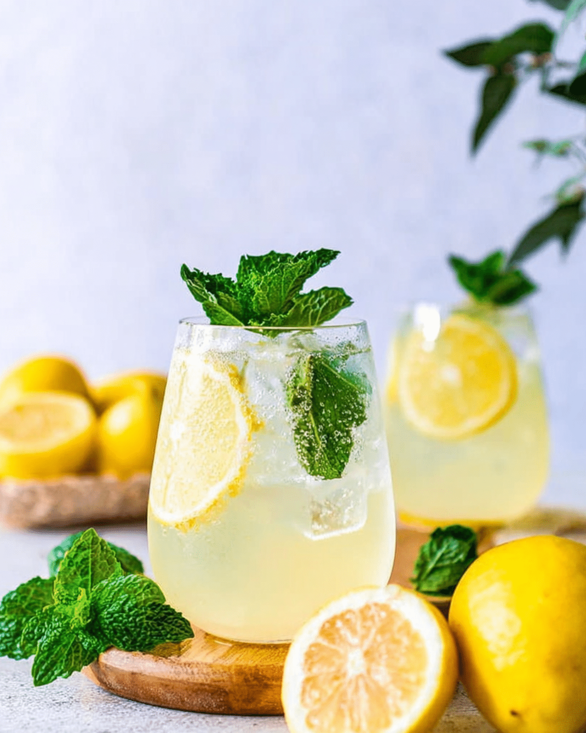 Refreshing Limoncello Spritz garnished with lemon slices and fresh mint in a clear glass.