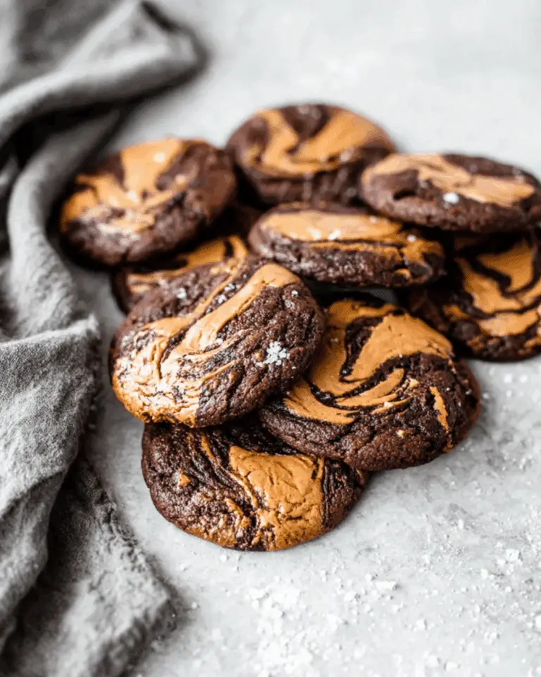 Peanut Butter Brownie Swirl Cookies with a marbled chocolate and peanut butter pattern