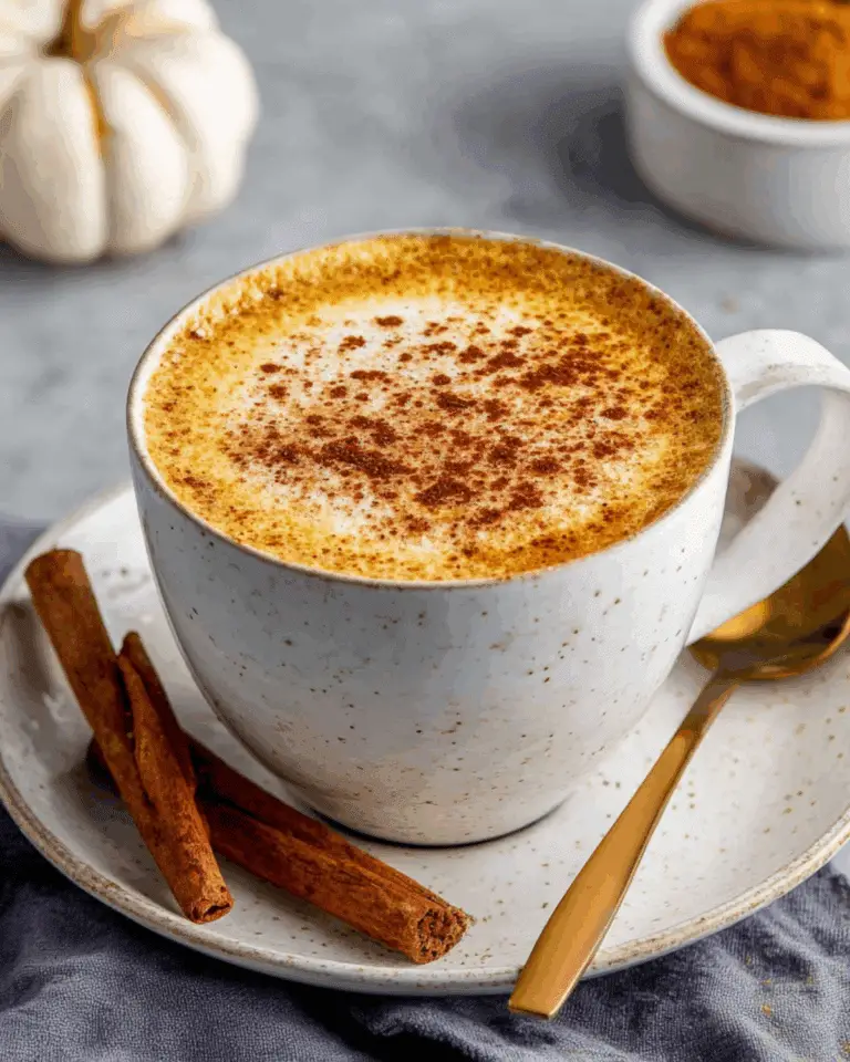 A cozy cup of coffee made with oatmilk pumpkin spice creamer, topped with cinnamon, with cinnamon sticks on the saucer.
