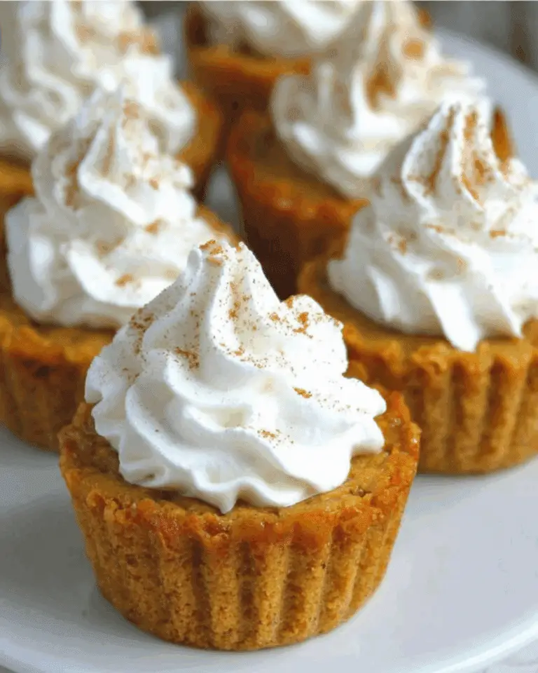 Pumpkin pie cupcakes topped with swirls of whipped cream and sprinkled with cinnamon, served on a white plate.
