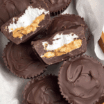 Rich Peanut Butter Marshmallow Cups with a chocolate shell, filled with creamy peanut butter and fluffy marshmallow.