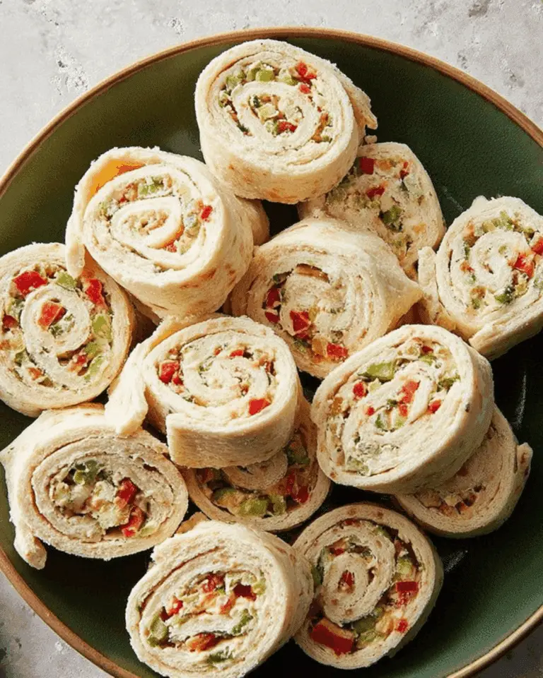 A plate of colorful Christmas Pinwheels made with tortilla wraps, cream cheese, and diced vegetables.