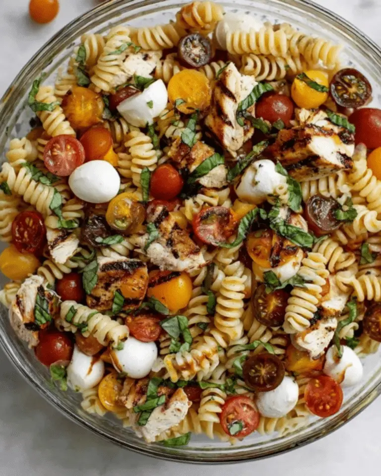 Layered Grilled Chicken Caprese Pasta Salad – Best Easy Recipe