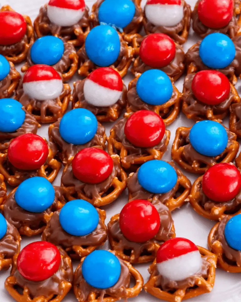 Patriotic Caramel Pretzel Bites: Easy Red White Blue Treat